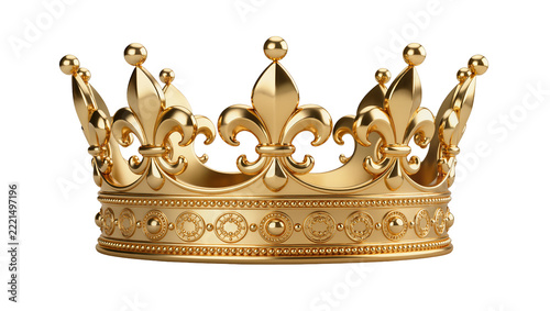 Fotografie Ornate golden royal crown with fleur-de-lis, isolated on transparent background