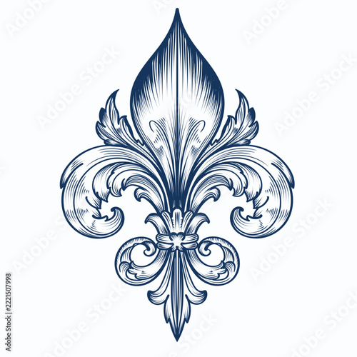 Hand drawn vector royal heraldic fleur de lis illustration isolated on light background
