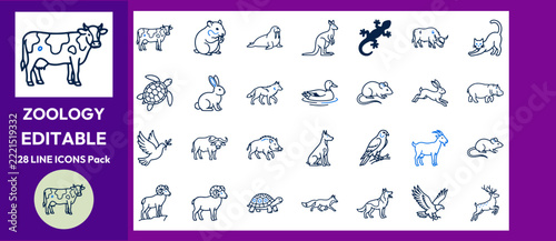 Wild and domestic fauna zoology outline set.