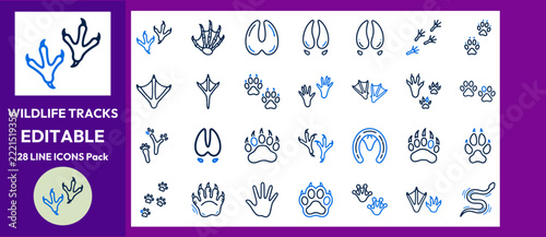  Wild animal foot tracks linear outline bundle.