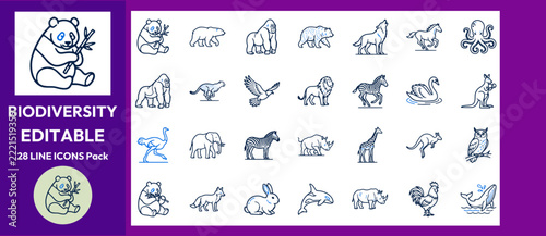 Wild fauna and ocean nature outline pack.