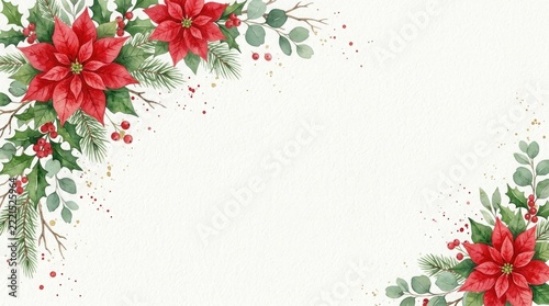 A beautiful christmas floral arrangement with poinsettias and winter greenery design