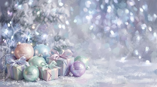 A beautiful and festive christmas scene with a sparkling snowy atmosphere