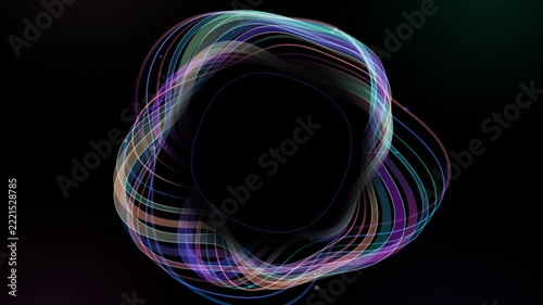 Abstract colorful glowing circular light pattern design on dark background