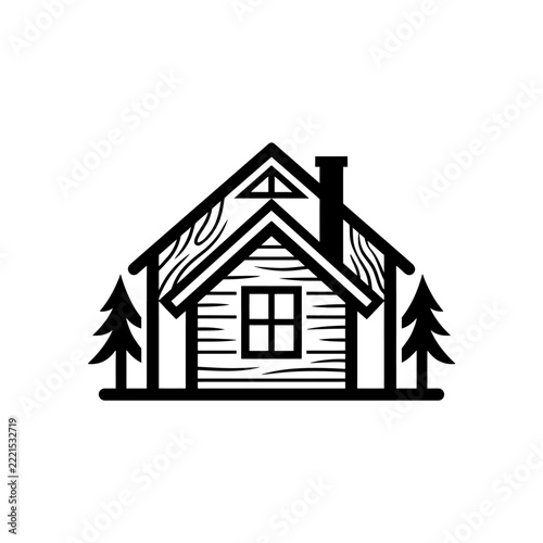 Rustic cabin and forest outline simple icon vector graphic