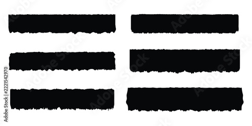 Set of black masking tape strips, torn washi paper, and adhesive tape banners isolated.