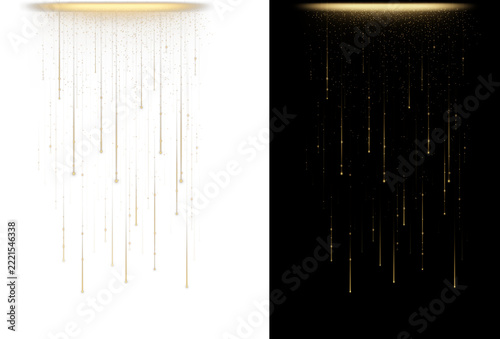 Fotografie Thin luminous strands of falling light descending from a glowing horizontal disc