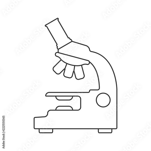 Microscope line icon. Minimal outline vector illustration. Scientific, laboratory, microbiology, medicine equipment. Isolated on white.