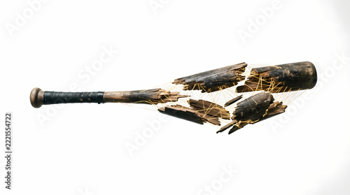 Damaged wooden baseball bat with splinters