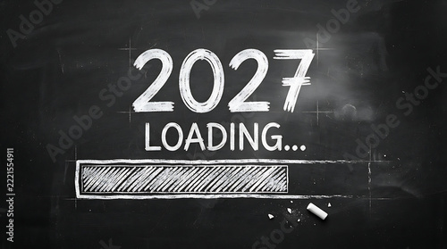 Futuristic 3D Happy New Year 2027 Celebration with Neon Light and Digital Countdown