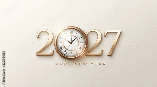 Futuristic 3D Happy New Year 2027 Celebration with Neon Light and Digital Countdown