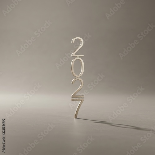 Rose gold 2027 numbers standing on a soft green surface