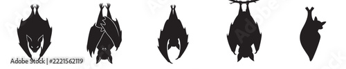 Flat vector illustration of a hanging bat silhouette