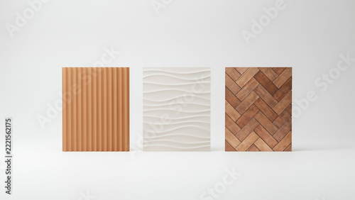 Three textured panels in a row on white background