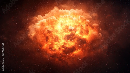 Stunning cosmic explosion showcasing vibrant orange and red hues set against a deep dark backdrop