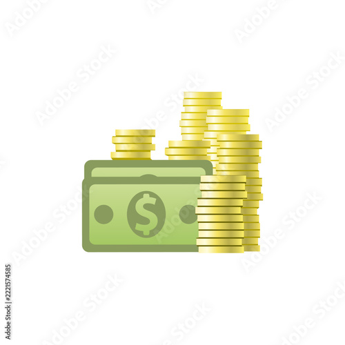 Stacked Gold Coins with Dollar Bill symbolizing wealth, savings, investment, and economic growth.