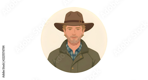 Australian man wearing a broad-brimmed brown outback hat inspired by an Akubra style
