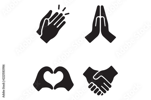 hand gesture icons set clapping praying heart shape and handshake