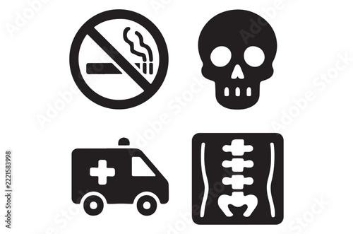 warning icons set no smoking skull ambulance and skeleton