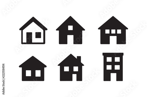house icons set black silhouettes on white background