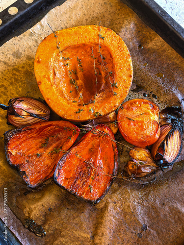 Roasted Pumpkin Pepper Tomato and Onion for Homemade Soup