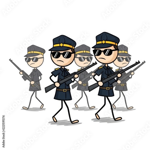Cartoon soldiers marching in formation.