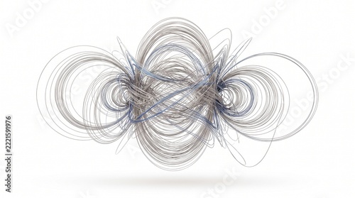 Abstract Symmetrical Fractal Line Art with Intricate Circular Waves and Delicate Interwoven Curves on a Clean White Background. 