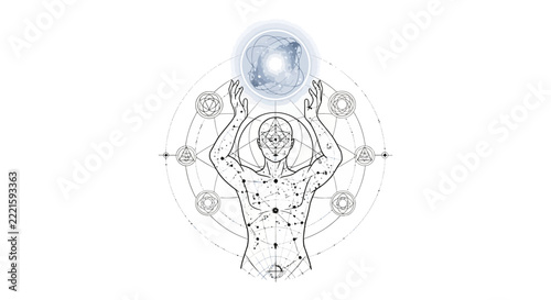 Cosmic Man Holding Moon, Astrology, Zodiac, Celestial Body, Spiritual Energy