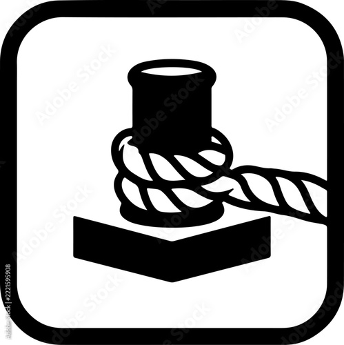 Minimalist rope tied to wooden cleat nautical icon for maritime safety and shipping