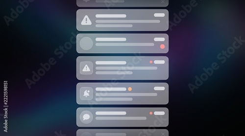 Alert notification panel with empty message cards, fleet management software interface mockup