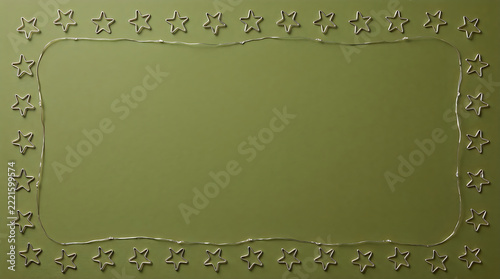 Olive green background with star frame, minimalist decorative border background, elegant festive blank banner copy space