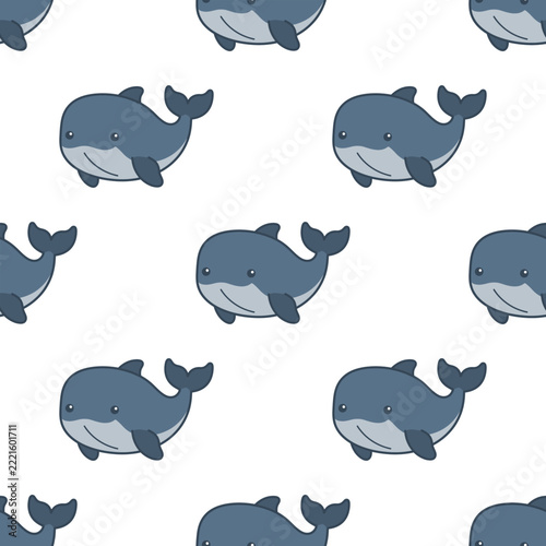 Cute Blue Whale Seamless Pattern Illustration for Kids Textile and Decoration