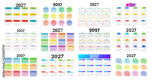 Calendar for 2027 isolated on a white background