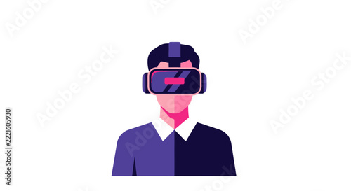 Man Wearing Virtual Reality VR Headset Illustration - Minimalist Flat Vector Design for Technology and Metaverse Concepts