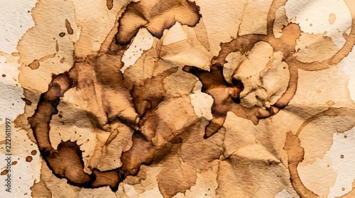 Vintage Crumpled Paper Texture with Coffee Stains and Splashes