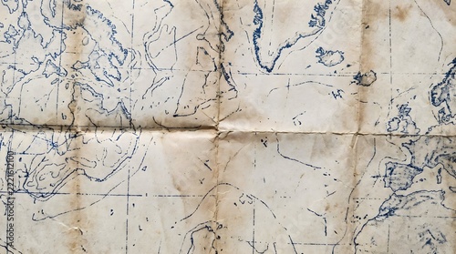 Vintage Folded Nautical Map Background on Aged Weathered Paper Texture
