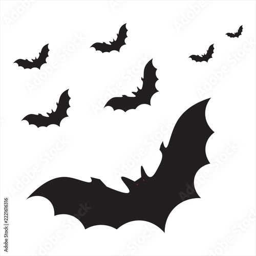 Halloween bat collection,halloween bat element, bat flock halloween element, vector black bat,