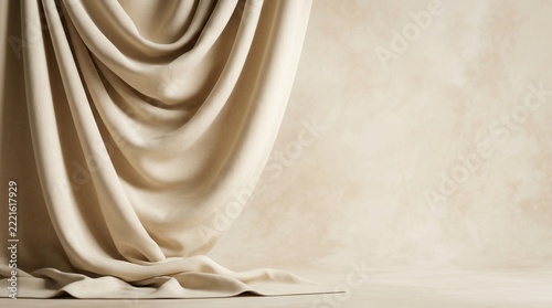 Cream colored textured backdrop with draped fabric for Photoshop overlays.