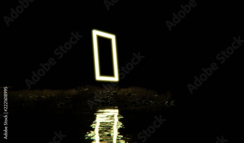 Glowing neon rectangular frame, 3D illustration.
