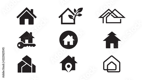 Real Estate Property and Residential Housing Architecture Vector Design and Illustration Home Building Outline Icon Set