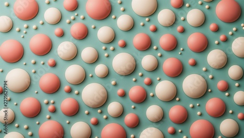 Coral and cream raised circles on a mint green background