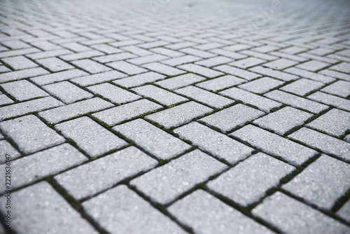Close-Up of Geometric Gray Brick Pavement Pattern in Urban Setting