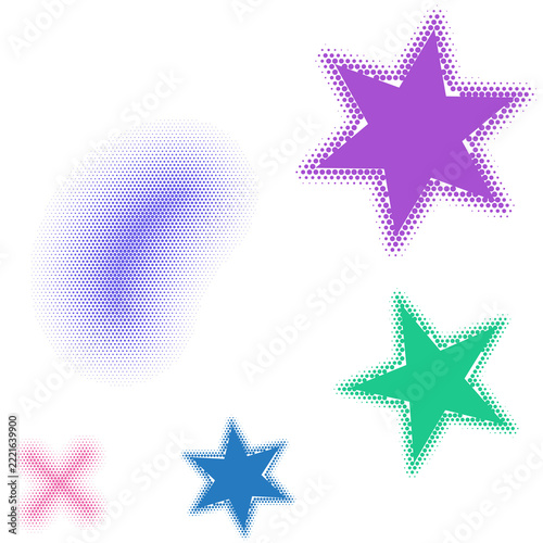 Colorful geometric stars and crosses floating in space