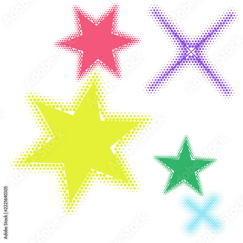 Colorful star icons with different shapes and sizes