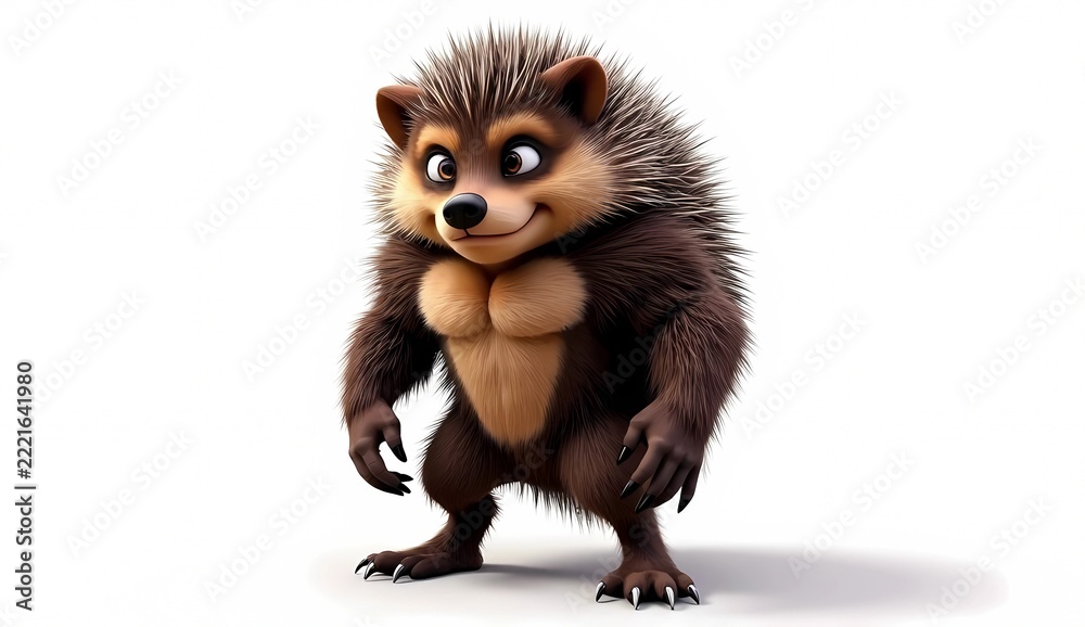 Fototapeta premium Muscular 3D Hedgehog Monster Character Isolated on White Background 