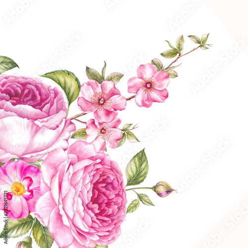 Vintage garland of blooming flowers.