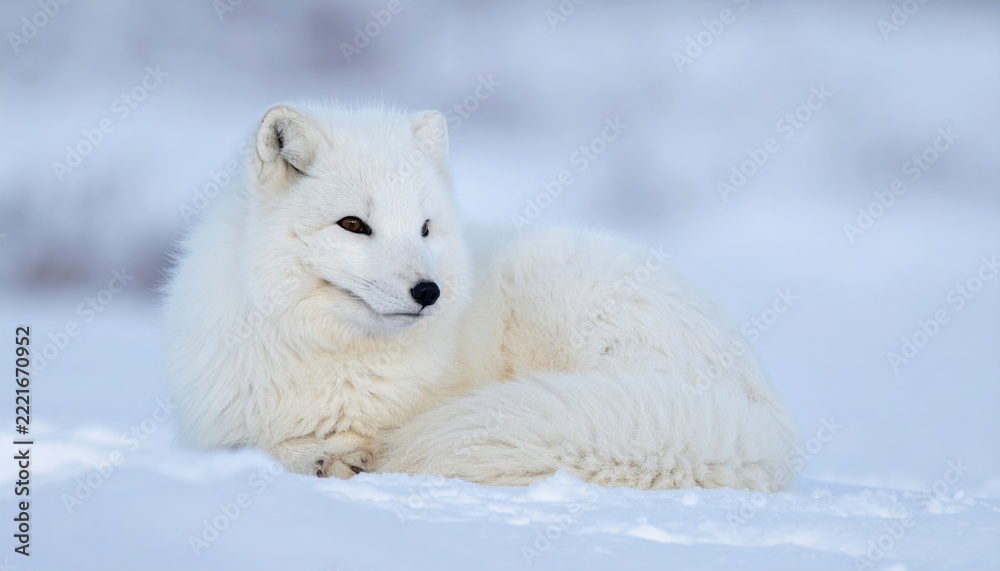 Fototapeta premium Arctic fox resting with thick soft white fur