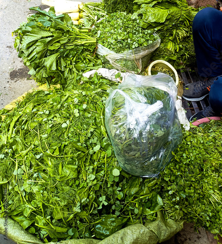 Fresh Green Leafy Vegetables Display at Local Indian Market
