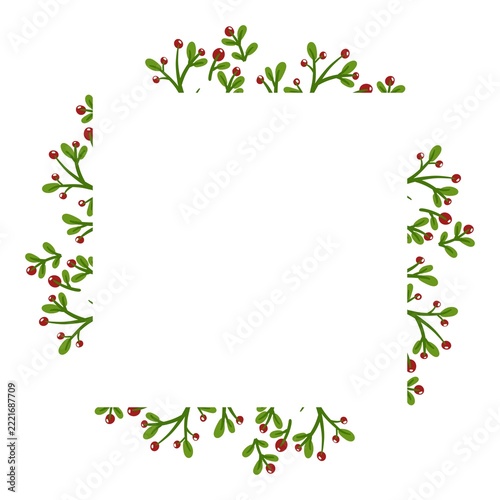 Hand drawn Christmas holly berry branch square frame isolated on transparent background