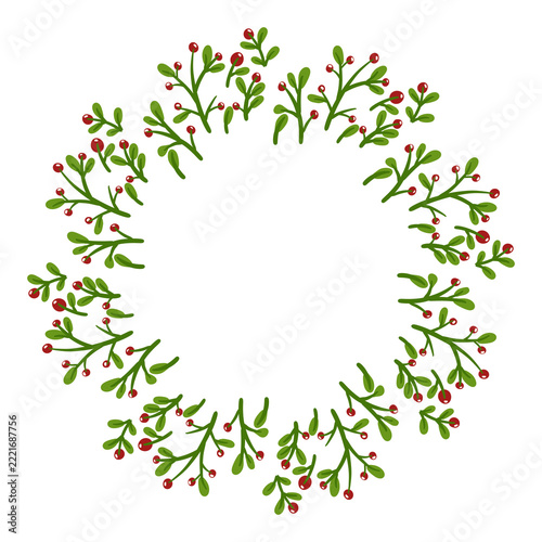 Hand drawn Christmas holly berry branch circle frame isolated on transparent background